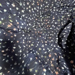 Elegant Navy Blue Crepe Fabric with Delicate Floral Print