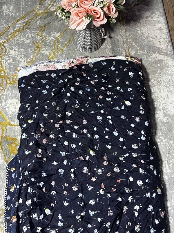 Elegant Navy-Blue Crepe Fabric with Delicate Floral Print - Image 2