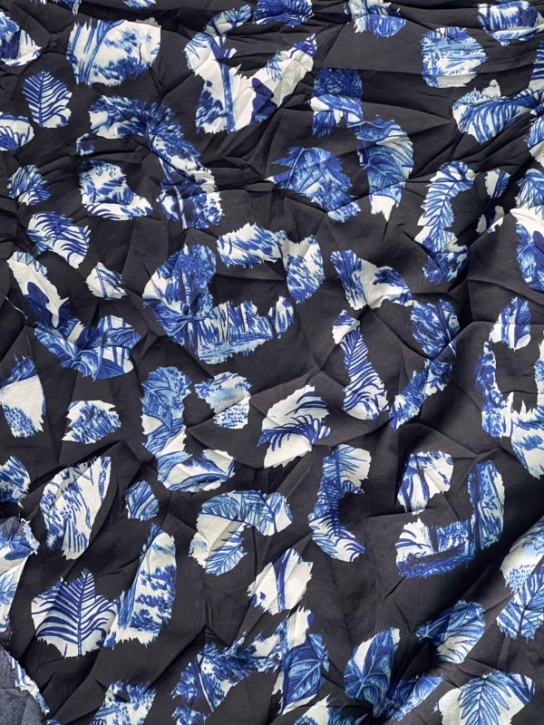 Elegant Black background Printed Crepe Fabric