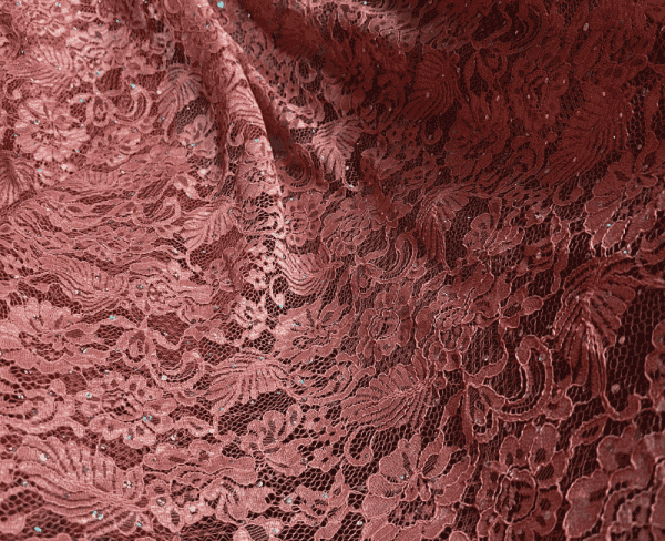 Luxurious Coral Chantilly Lace Fabric – Elegance in Every Thread - Image 2